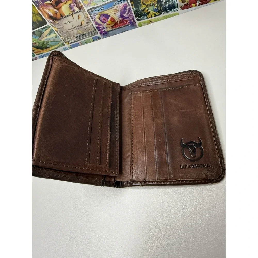 Bullcaptain Genuine Leather Trifold Wallet Brown RFID Style 3.5x4.5